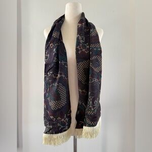 Black and Cream Geometric Scarf with Fringe